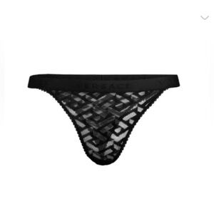 Versace Women’s La Greca Lace Thong Black Tulle Bikini Underwear Size 4 / L NWT